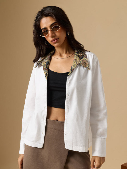 Women Relaxed Fit Printed White Shirts