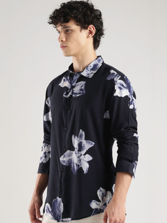 Men's Black Botanical Print Shirt