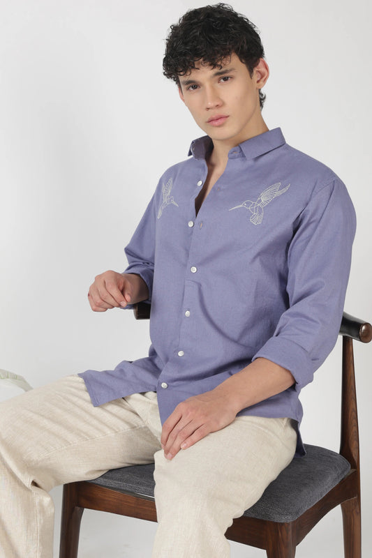 Orixta Premium Embroidered Lavender Cotton Casual Shirt for Men | Full Sleeve Regular Fit Designer Button-Down Shirt