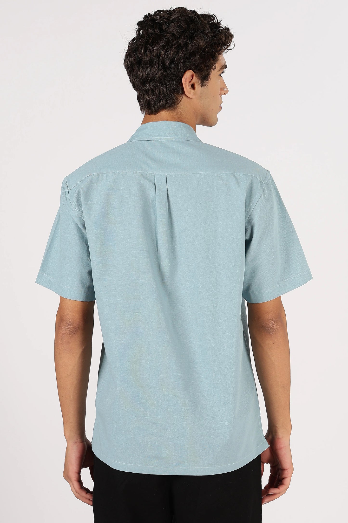 Orixta Premium Ocean Print Sky Blue Cotton Half Sleeve Resort Shirt for Men | Cuban Collar Relaxed Fit Summer Casual Shirt