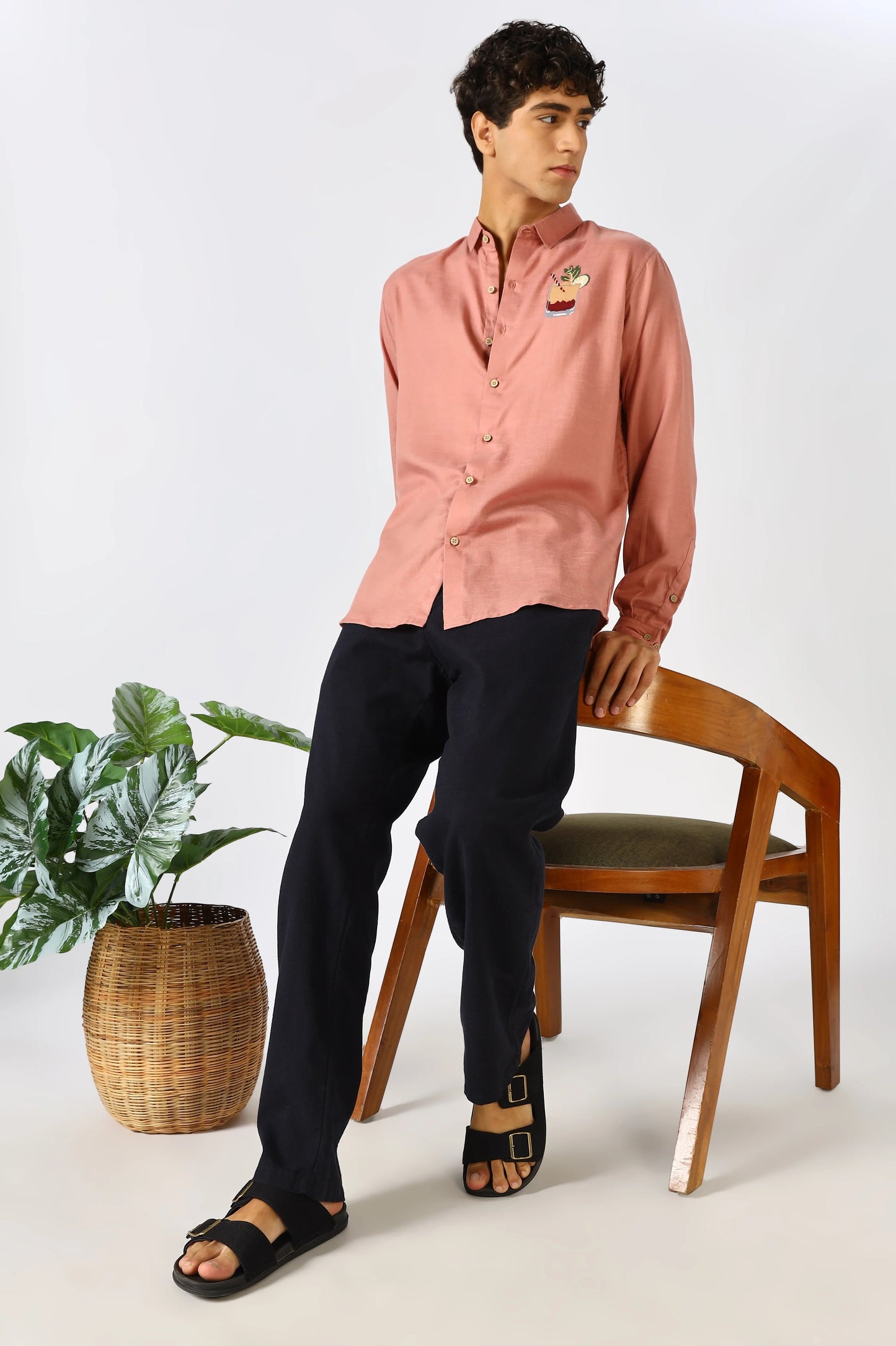 Orixta Premium Embroidered Pink Cotton Casual Shirt for Men | Full Sleeve Regular Fit Designer Button-Down Shirt
