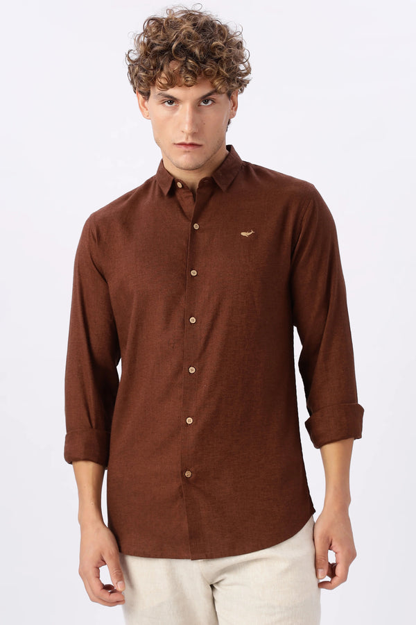 Orixta Premium Solid Brown Cotton Linen Casual Shirt for Men | Full Sleeve Regular Fit Button-Down Classic Shirt