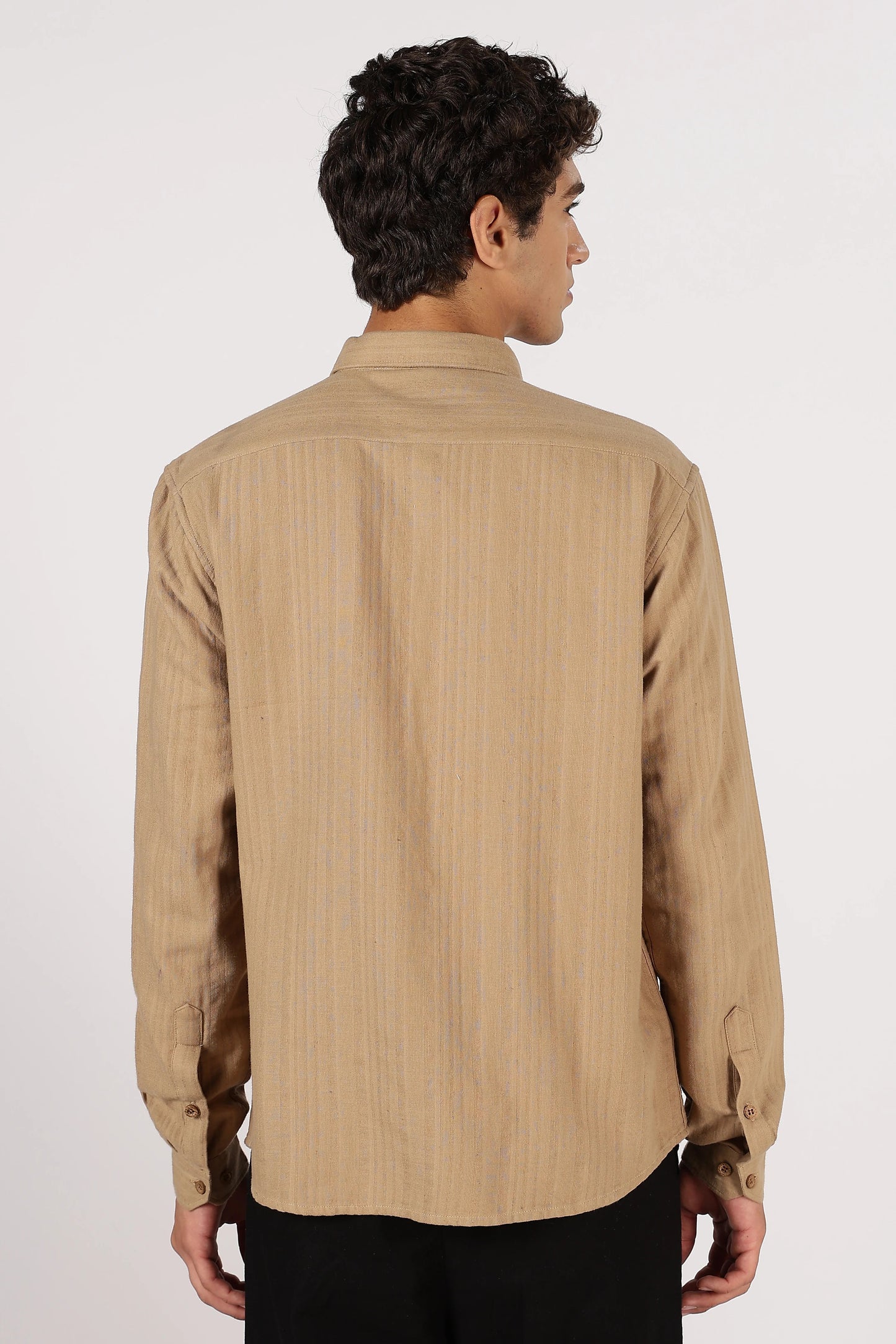 Orixta Premium Beige Embroidered Cotton Casual Shirt for Men | Full Sleeve Regular Fit Button-Down Designer Shirt