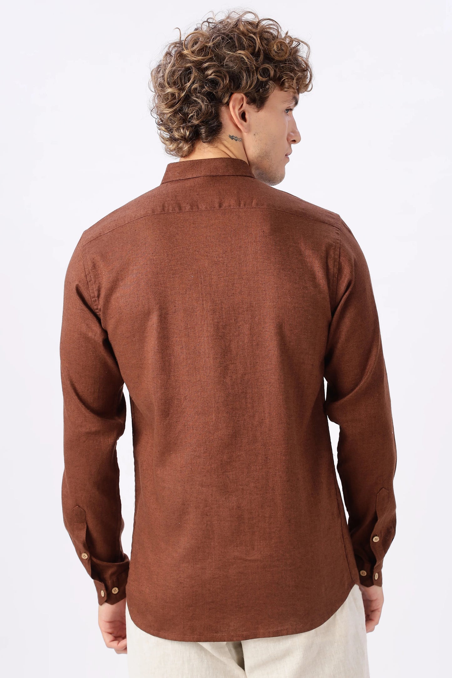 Orixta Premium Solid Brown Cotton Linen Casual Shirt for Men | Full Sleeve Regular Fit Button-Down Classic Shirt